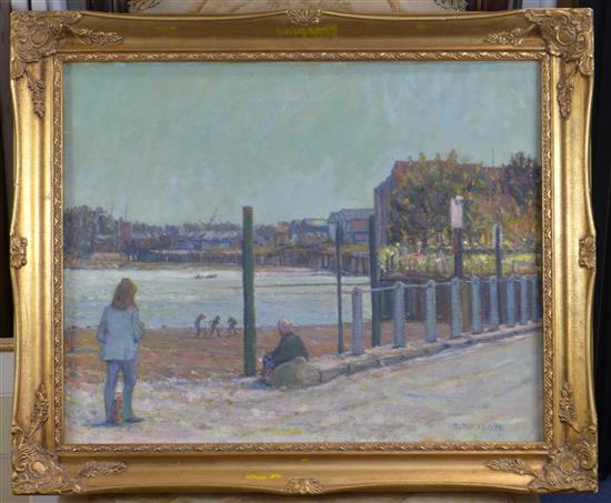 Harry Watson oil, Figures beside a river(-)